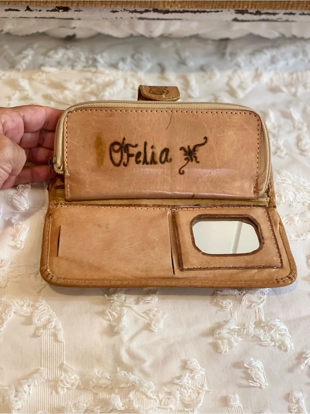 Vintage Hand-Tooled Floral Leather Wallet - Tan